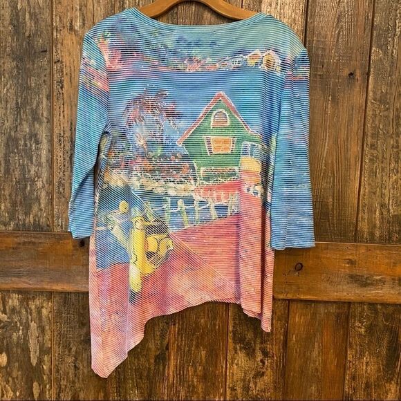 Leoma Lovegrove Sz S Blue Summer Key West House & Scooter Scoop Neck Tunic - Picture 7 of 7